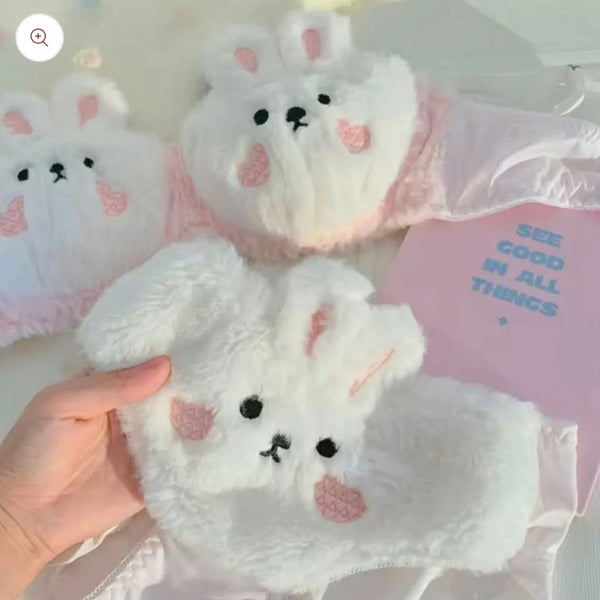 Rabbit Style Fluffy Bra set