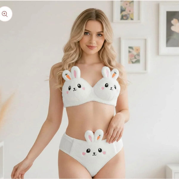 Rabbit Style Fluffy Bra set
