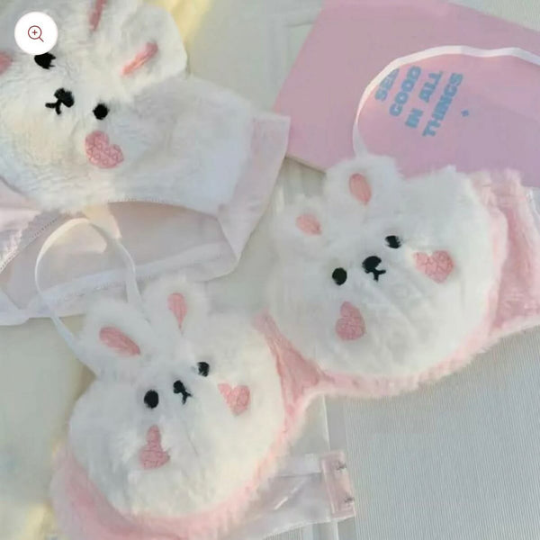 Rabbit Style Fluffy Bra set